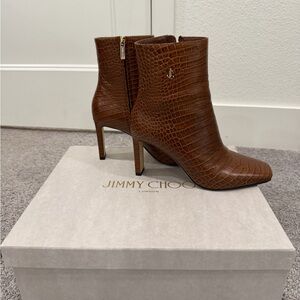 Jimmy Choo Croc-Embossed Tan Heeled Boots